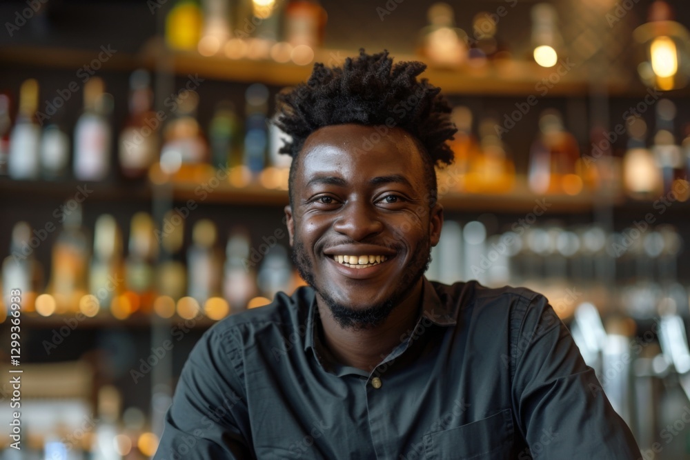 Smiling portrait of a young African American male bartender Smiling portrait of a young African American male bartender