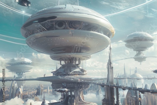 Futuristic Presidential Palace in a Sky City, Illustrate a futuristic vision of the presidency in a science fiction-inspired artwork