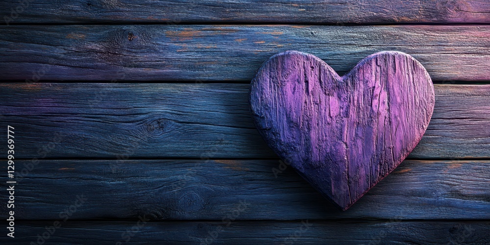 Heart-shaped wooden decoration rests against a rustic dark wooden background in warm light Heart-shaped wooden decoration rests against a rustic dark wooden background in warm light