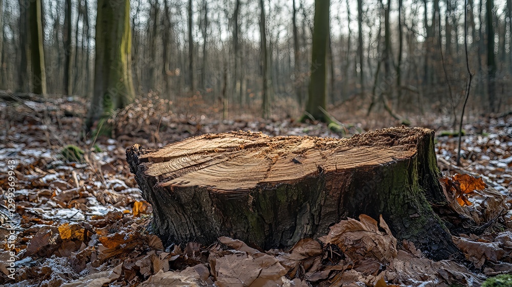 Tree stump remains after logging forest nature photography winter landscape ground level environmental awareness Tree stump remains after logging forest nature photography winter landscape ground level environmental awareness
