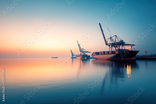 Tranquil harbor scene with boats anchored under vibrant sunset s