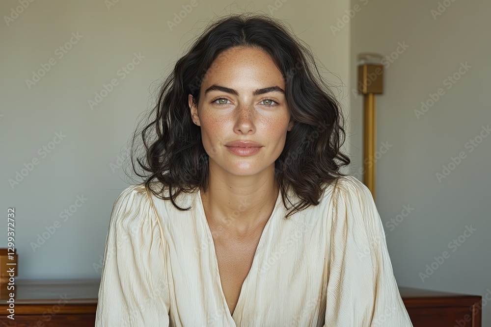 Warm portrait of confident woman with natural beauty, soft light Warm portrait of confident woman with natural beauty, soft light