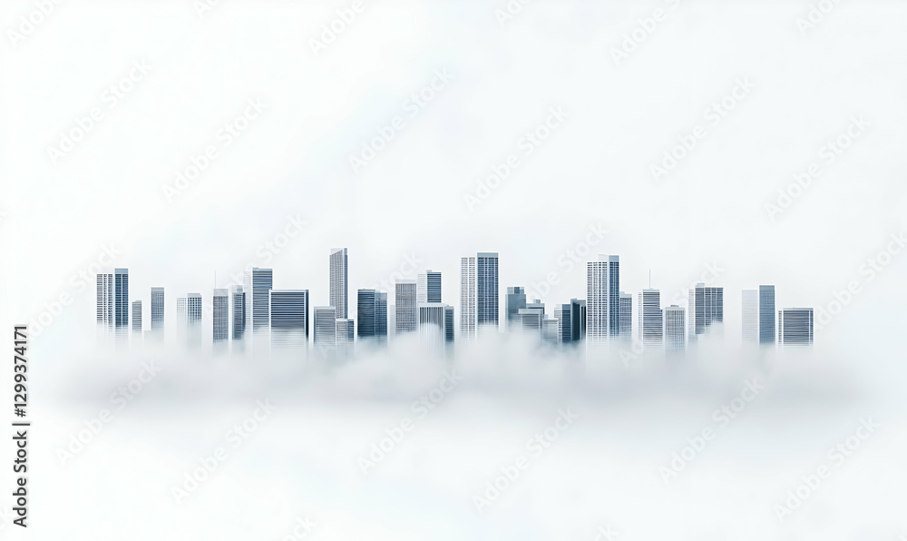 City Skyline Emerging from Fog in a Minimalist Urban Composition City Skyline Emerging from Fog in a Minimalist Urban Composition