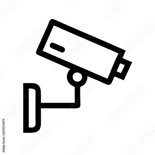 Black outline of a surveillance camera icon on a white background with copy space