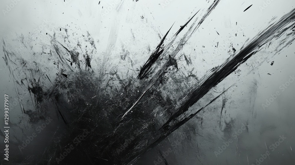 Fototapeta premium Abstract grayscale artwork. Dark strokes on light background.