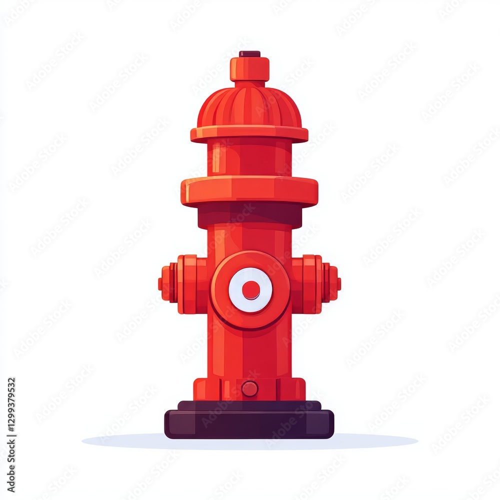 A contemporary cartoon showing a safety fire hydrant with a red emergency valve. The metal fixture is placed on an urban street, with a safety sign. The illustration is isolated and modern A contemporary cartoon showing a safety fire hydrant with a red emergency valve. The metal fixture is placed on an urban street, with a safety sign. The illustration is isolated and modern