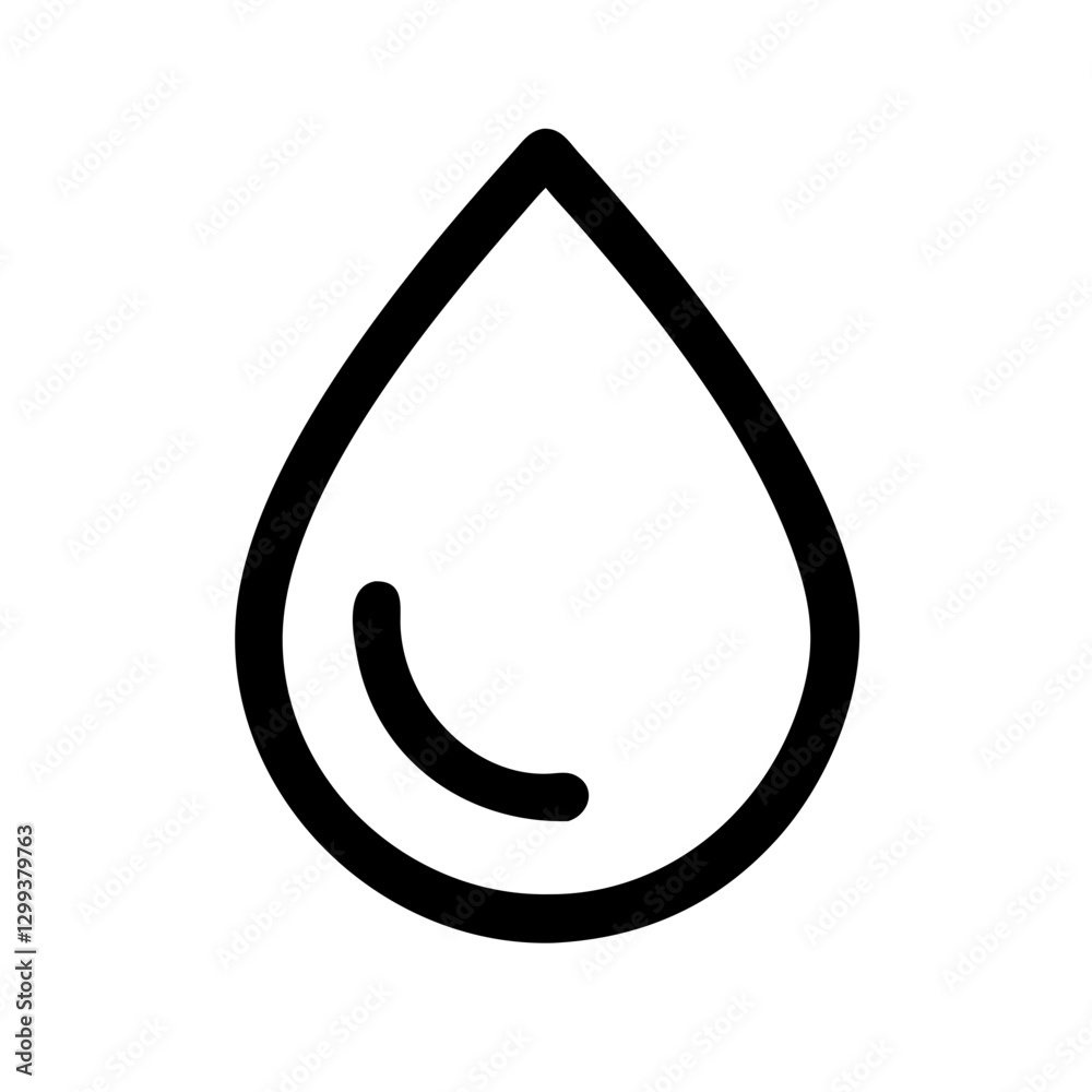 Black outline of a water droplet icon on a white background with copy space Black outline of a water droplet icon on a white background with copy space
