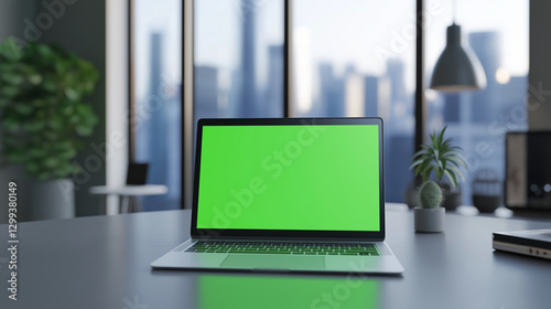 Wallpaper Mural Laptop with green screen on modern office desk. Torontodigital.ca
