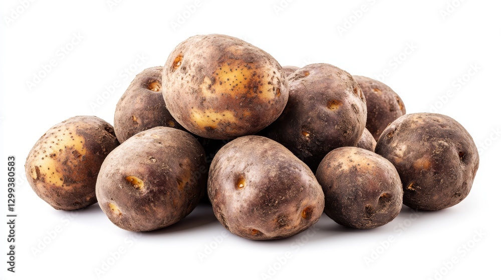 A pile of fresh, unpeeled new potatoes, grenaille variety, placed on an empty surface A pile of fresh, unpeeled new potatoes, grenaille variety, placed on an empty surface