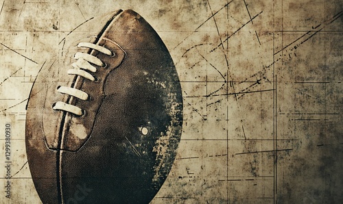 Vintage Football on Aged Diagram Background photo