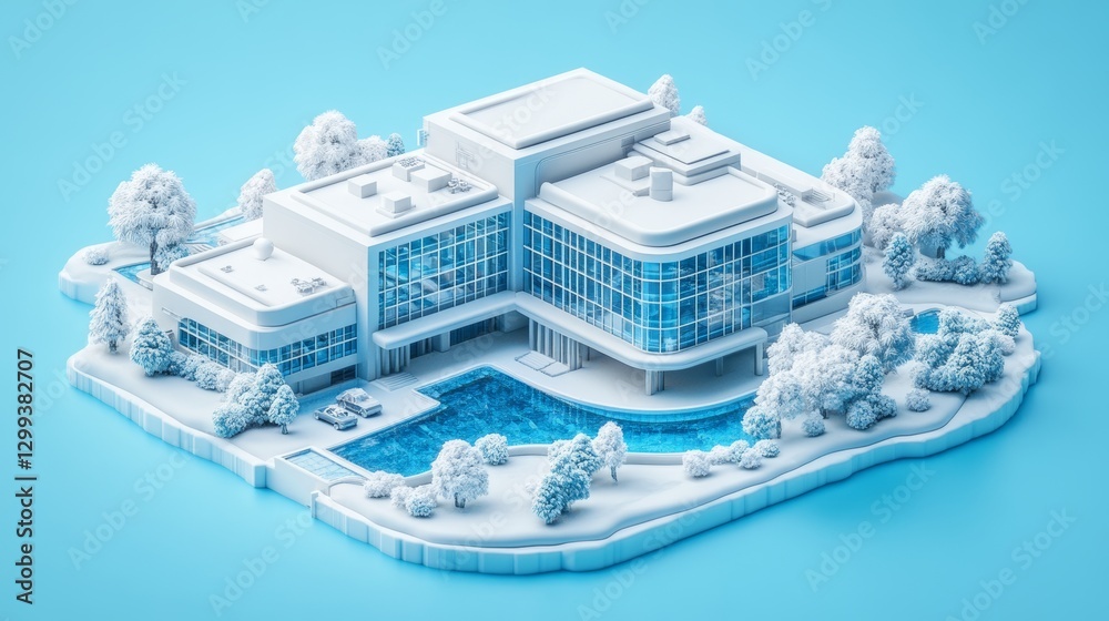 Fototapeta premium Pre-designed architectural blueprints offer creative designs, featuring detailed layouts and three-dimensional visualizations, highlighting modern elegance and environmental consciousness