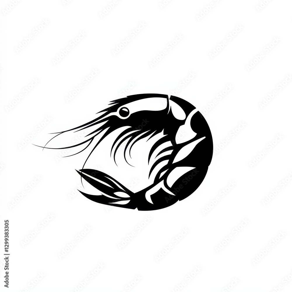 Fototapeta premium Elegant Black and White Shrimp Silhouette: Seafood Graphic for Branding and Design Projects