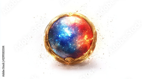 A shining shield with a golden frame and a blue-red gradient design, highlighted by sparkles, embodying strength, security, and heroism