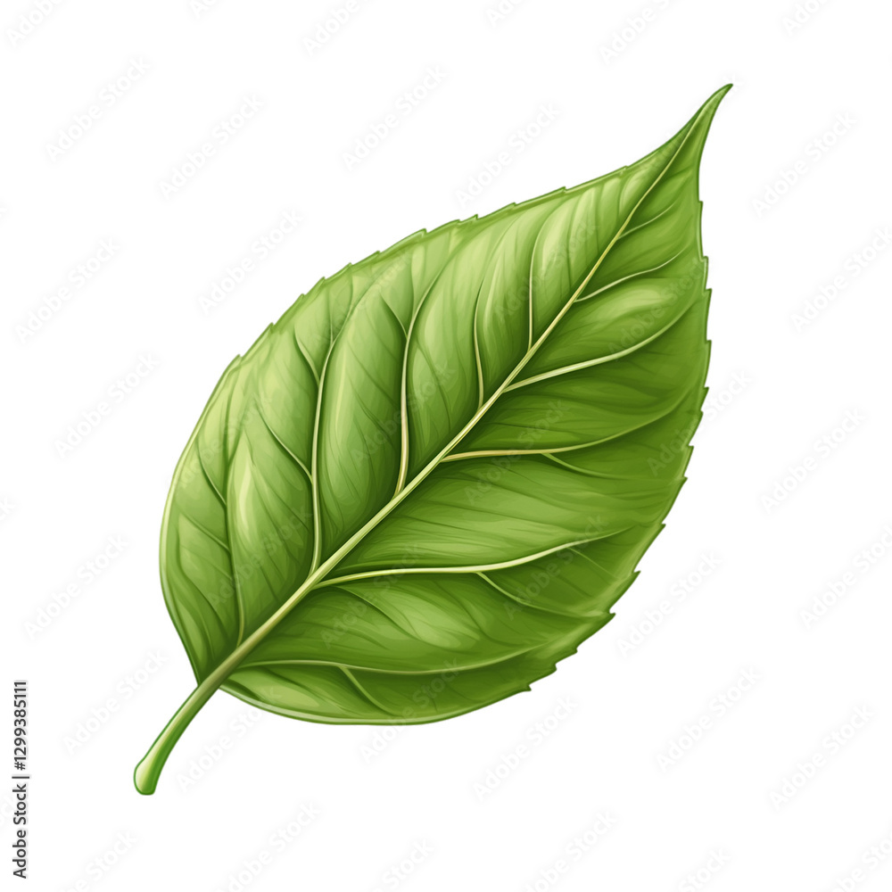 Fototapeta premium A Vibrant Green Leaf Isolated on Black Background Nature Photography Botanical Illustration