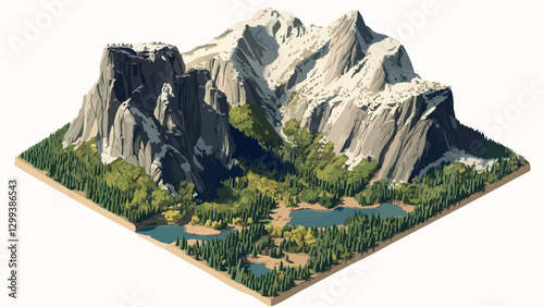 Isometric Yosemite- A Stunning Aerial View of Nature's Grandeur .eps