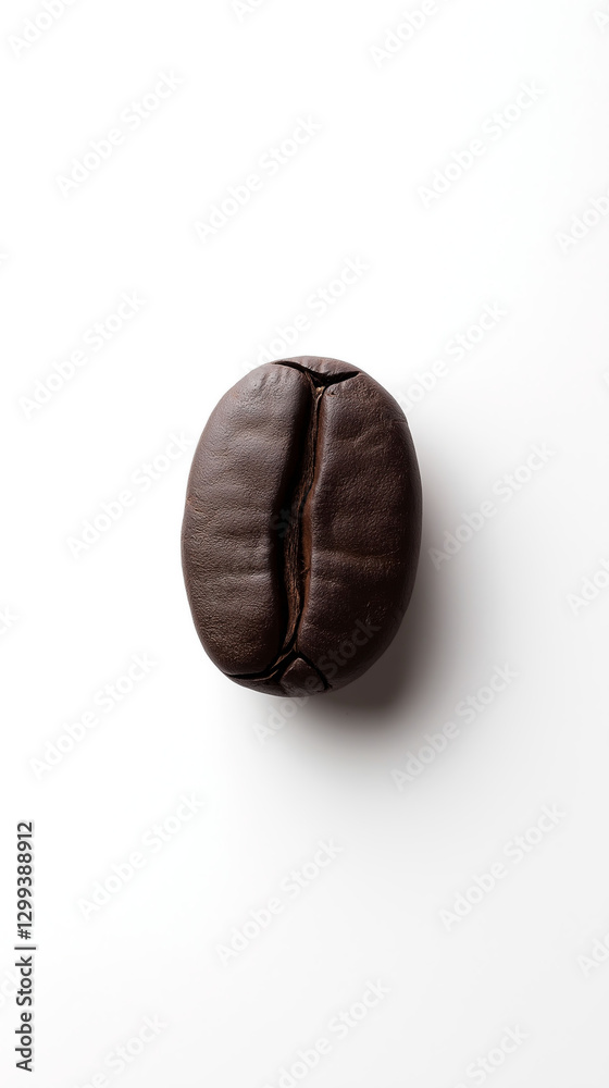 Single dark coffee bean resting on a white background Single dark coffee bean resting on a white background