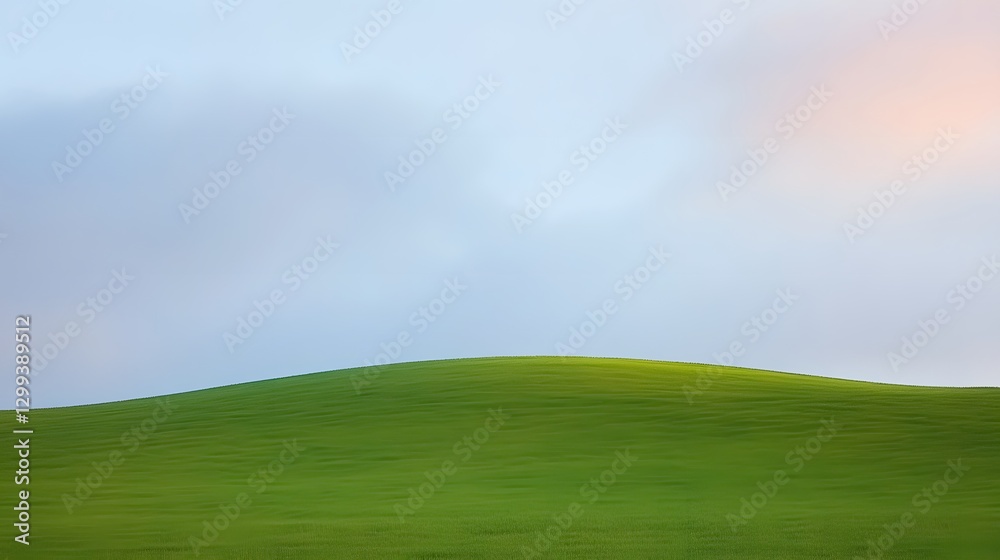 Serene Green Hill Under Soft Sky, Minimalist Landscape Photography Serene Green Hill Under Soft Sky, Minimalist Landscape Photography