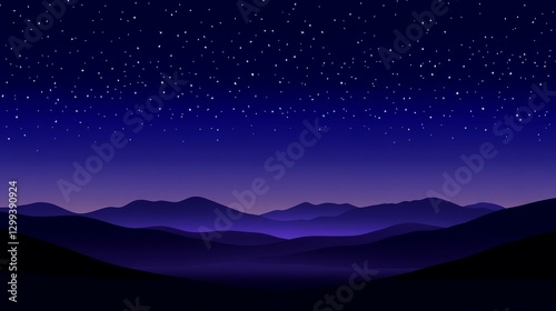 Starry Night Sky Over Silhouetted Mountains - Serene Minimalistic Landscape Illustration for Relaxation and Meditation