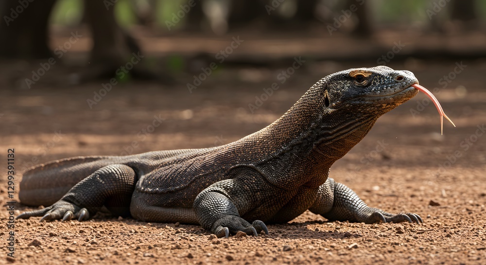 Komodo Dragon Flicking Tongue in Natural Habitat Komodo Dragon Flicking Tongue in Natural Habitat