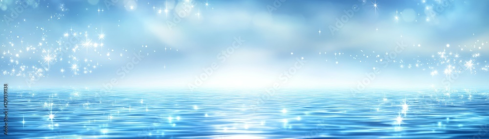 Tranquil Blue Sky Reflections - Serene Waterscape with Sparkling Stars and Gentle Ripples, Peaceful Ethereal Atmosphere, Dreamy Digital Art Background Tranquil Blue Sky Reflections - Serene Waterscape with Sparkling Stars and Gentle Ripples, Peaceful Ethereal Atmosphere, Dreamy Digital Art Background