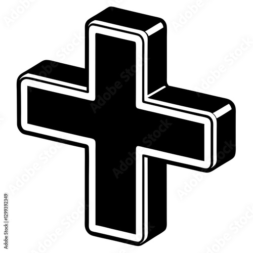 a black cross symbol isolated on a white background, perfect for medical and healthcare designs vector illustration