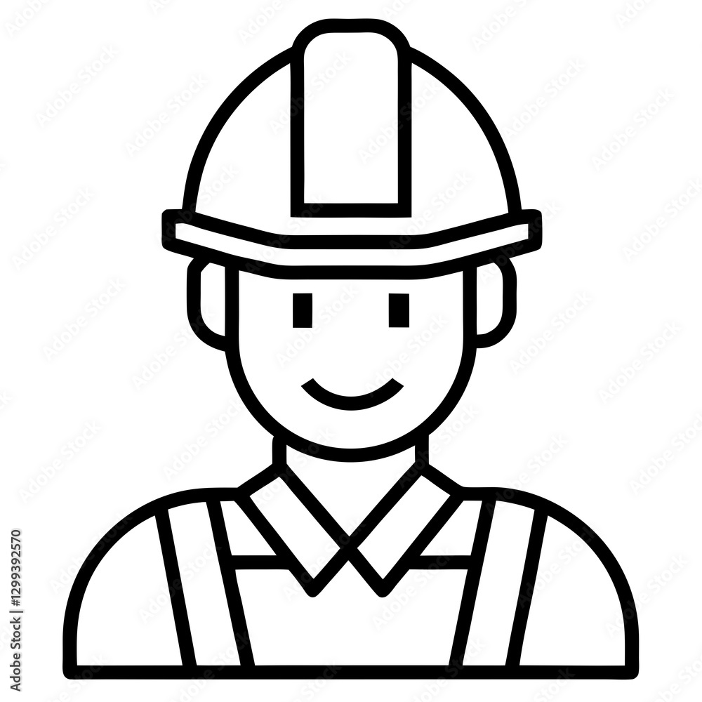 a line art illustration of a smiling construction worker wearing a hard hat vector illustration a line art illustration of a smiling construction worker wearing a hard hat vector illustration