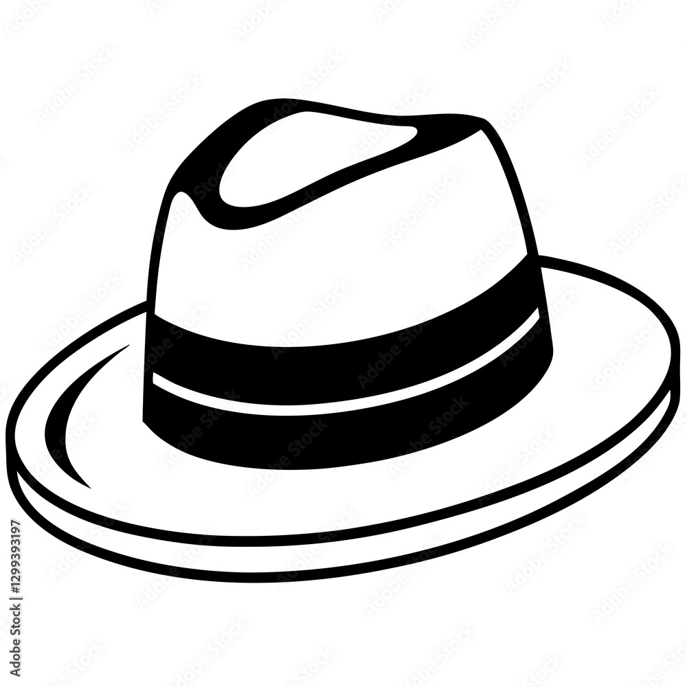 a classic fedora hat, depicted in black and white. The hat is a symbol of vintage style and sophistication vector illustration a classic fedora hat, depicted in black and white. The hat is a symbol of vintage style and sophistication vector illustration