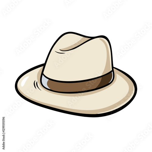 a stylish fedora hat, a perfect accessory for any fashion-forward individual. The hat is off-white with a brown band vector illustration