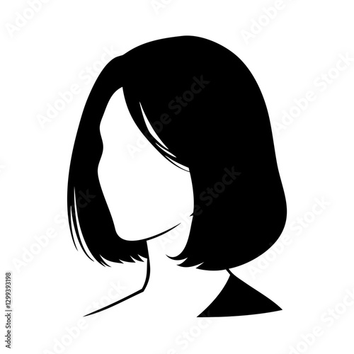 a minimalist silhouette of a woman with a stylish bob haircut. The image is presented in black and white, highlighting the sleekness of the haircut