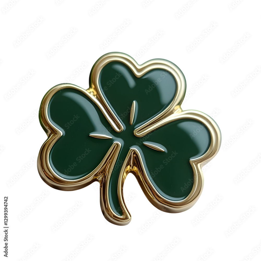 Ultra-realistic 3D rendering of a green four-leaf clover with shiny gold details Ultra-realistic 3D rendering of a green four-leaf clover with shiny gold details