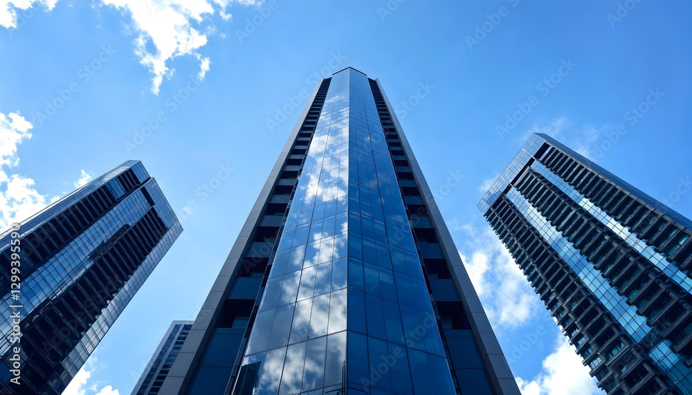 low angle shot high rise skyscrapers glass facade low angle shot high rise skyscrapers glass facade
