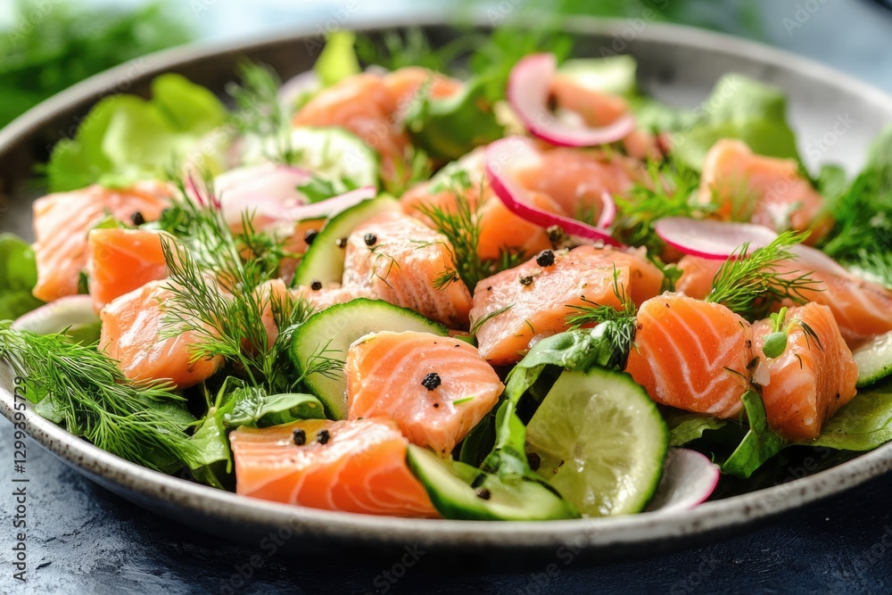 Salmon Salad with Cucumber and Radishes: Fresh, vibrant, and healthy meal Salmon Salad with Cucumber and Radishes: Fresh, vibrant, and healthy meal