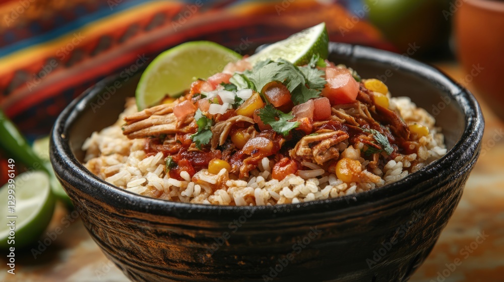 Savory Rice Bowl with Pulled Meat, Corn, and Pico de Gallo Savory Rice Bowl with Pulled Meat, Corn, and Pico de Gallo