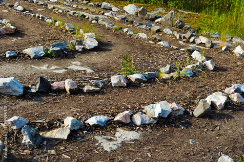maze of stones on the ground abstract background