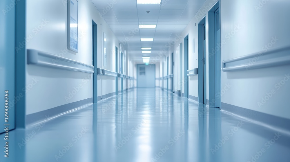 Obraz premium Empty hospital hallway, sterile and bright.