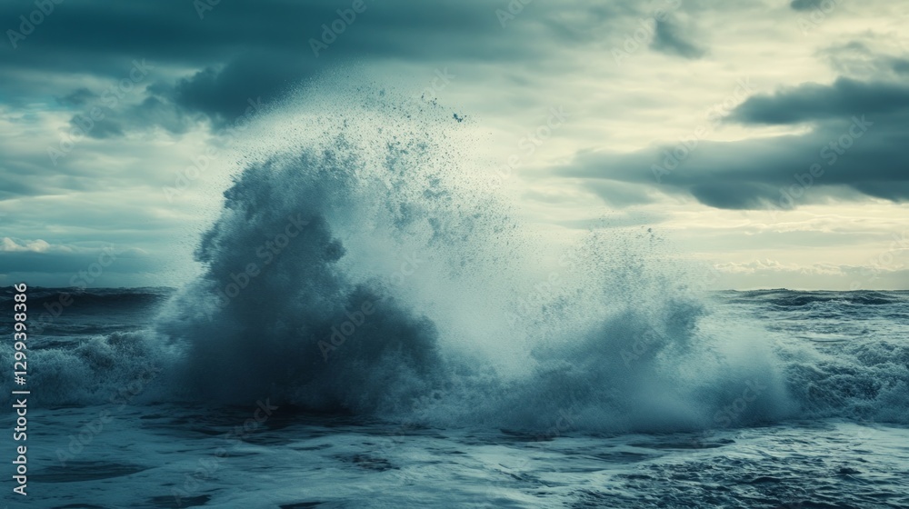 Dramatic Ocean Wave Crashing Under Cloudy Sky at Dusk Dramatic Ocean Wave Crashing Under Cloudy Sky at Dusk