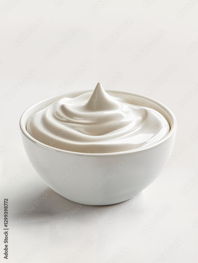 Creamy white dip served in a round bowl on a plain background Creamy white dip served in a round bowl on a plain background
