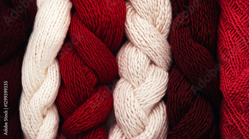Cozy knit textures in red and white palette for warm seasonal design and knitting theme photo