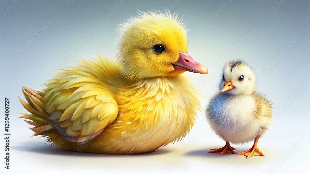 Adorable Duckling and Cygnet Posing Together on White Background - Perfect for Children's Books and Websites Adorable Duckling and Cygnet Posing Together on White Background - Perfect for Children's Books and Websites