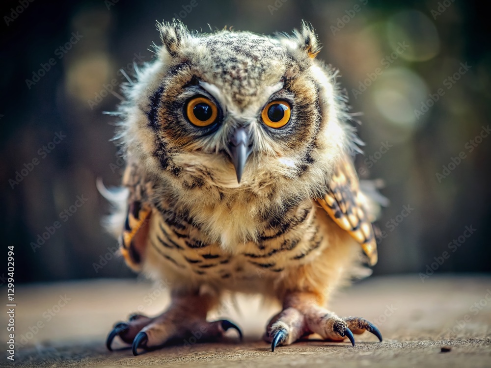 Fototapeta premium Adorable Great Horned Owlet Foot Closeup - Wildlife Rescue Center