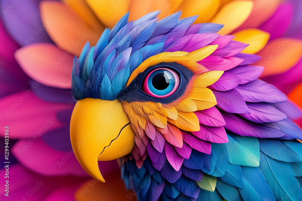 Obraz premium Feathers burst with vibrant hues as a breathtaking tropical bird perches amidst colorful foliage
