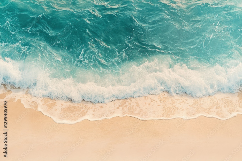 Turquoise ocean waves gently lapping on a pristine sandy beach. Turquoise ocean waves gently lapping on a pristine sandy beach.