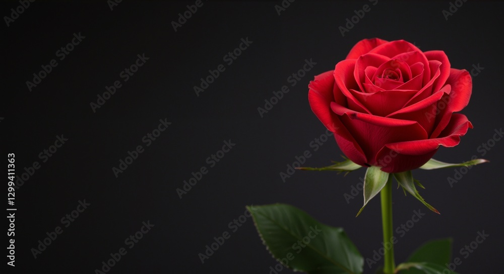 Red rose blossom symbolizing love and passion against a dark background creating a dramatic and elegant atmosphere Red rose blossom symbolizing love and passion against a dark background creating a dramatic and elegant atmosphere