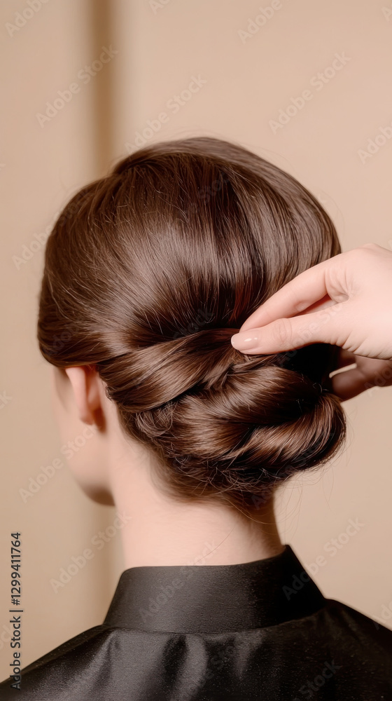 Naklejka premium Elegant updo hairstyle styled by professional for sophisticated occasions