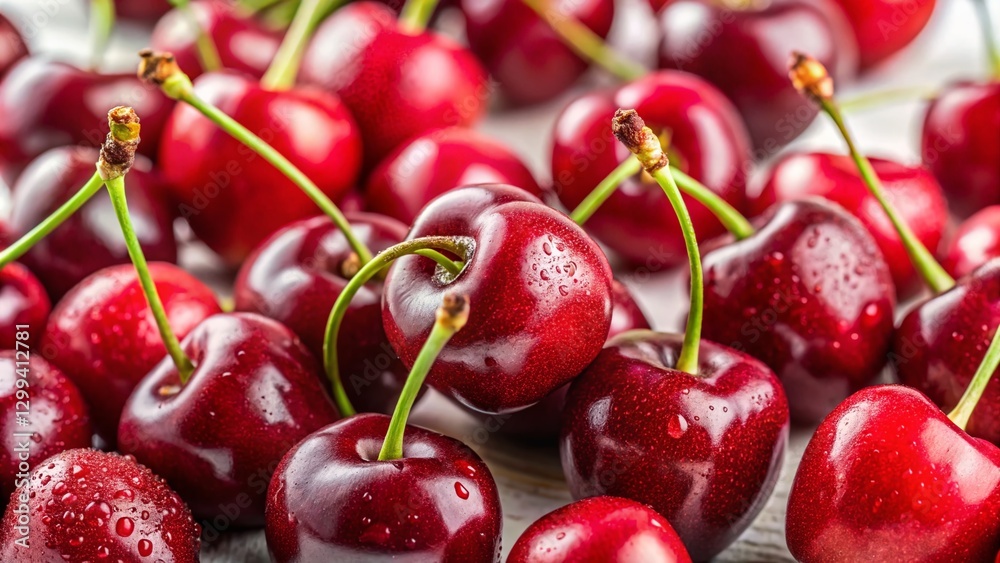 Aerial Drone Shot: Cherries on White Background - Fresh Fruit Photography Aerial Drone Shot: Cherries on White Background - Fresh Fruit Photography