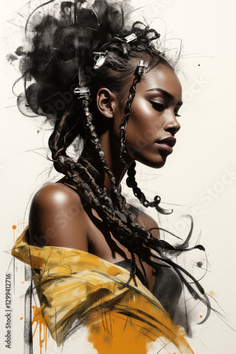 a portrait of an afro woman sketch