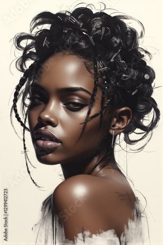 a portrait of an afro woman sketch