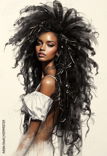 a portrait of an afro woman sketch