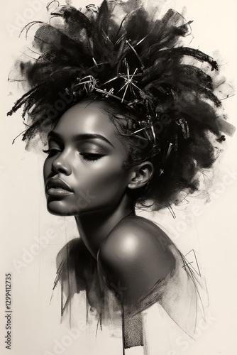 a portrait of an afro woman sketch