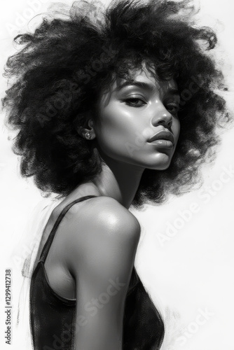 a portrait of an afro woman sketch